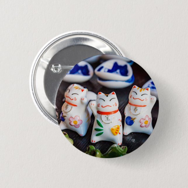 Badge Rond 5 Cm figurines de chats à Beckoning (Devant & derrière)