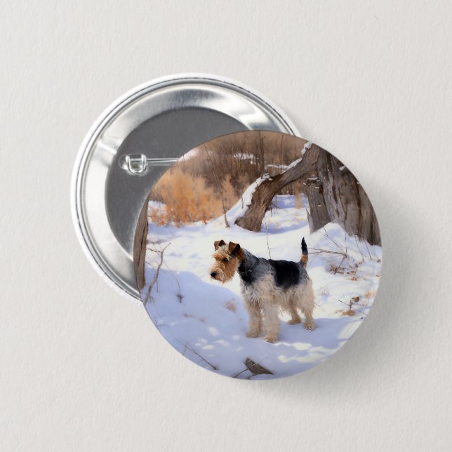 Badge Rond 5 Cm Fil Fox Terrier Laisser neiger Noël (Devant & derrière)