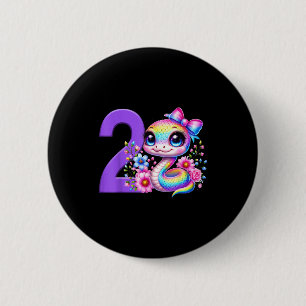 Badge Rond 5 Cm Fille 2ème anniversaire serpent fête arc-en-ciel c