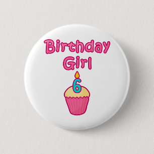 Badge Rond 5 Cm Fille 6 d'anniversaire de petit gâteau