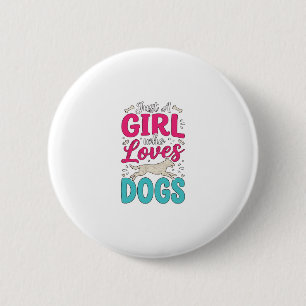 Badge Rond 5 Cm Fille aime les chiens Gravure vintage typographie