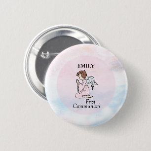 Badge Rond 5 Cm Fille, ange de première communion