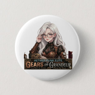 Badge Rond 5 Cm Fille Anime Élite Aether Punk Steampunk Engrenages