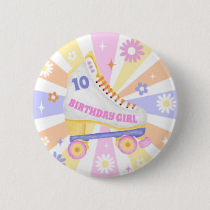 Badge Rond 5 Cm Fille Anniversaire Retro Roller Patinage