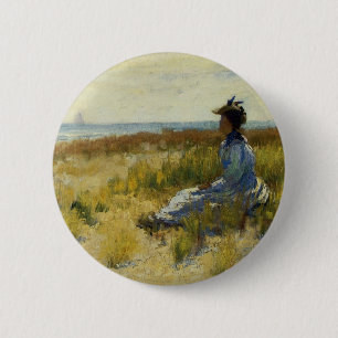 Badge Rond 5 Cm Fille assise au bord de la mer