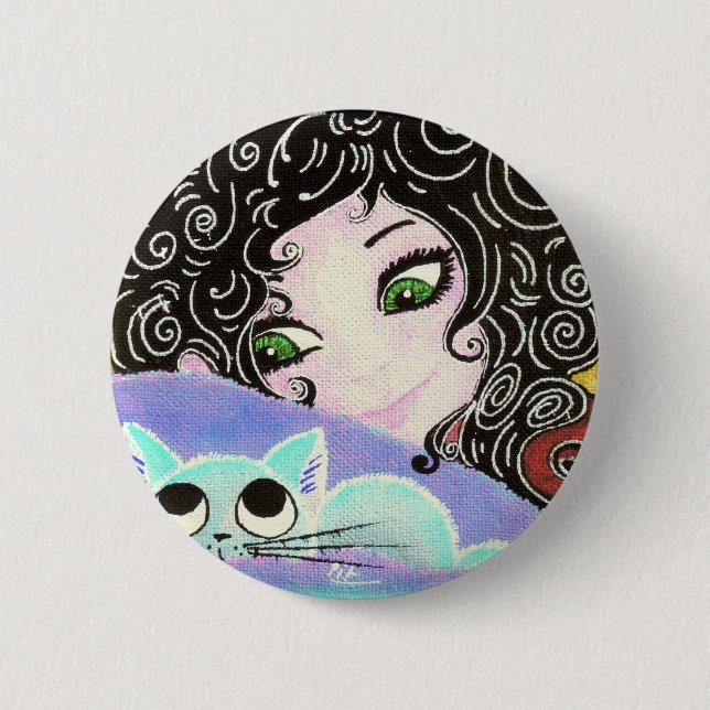 Badge Rond 5 Cm fille au chat 1 (Devant)