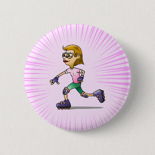 Badge Rond 5 Cm Fille au patin à roulettes