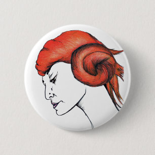 Badge Rond 5 Cm Fille aux cheveux orange mandarine Portrait d'art 