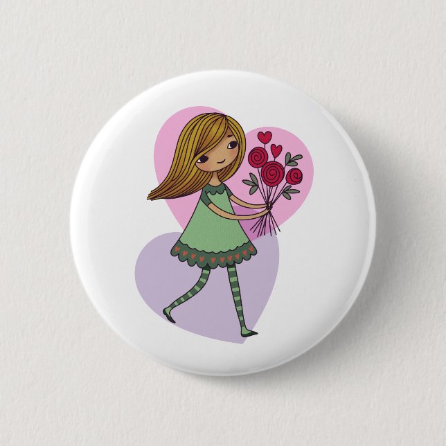 Badge Rond 5 Cm Fille aux fleurs (Devant)