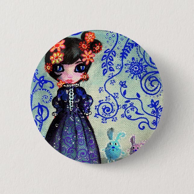 Badge Rond 5 Cm fille aux lapinous (Devant)