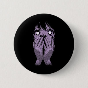 Badge Rond 5 Cm Fille aux yeux d'anime cœurs de manga otaku grunge
