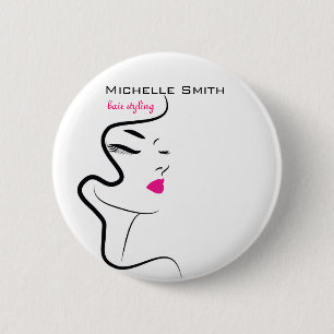Badge Rond 5 Cm Fille avec cheveux ondulés Coiffure icône de marqu