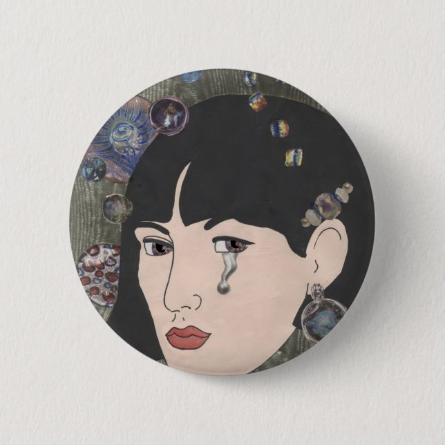 Badge Rond 5 Cm Fille avec des yeux de kaléidoscope (Devant)