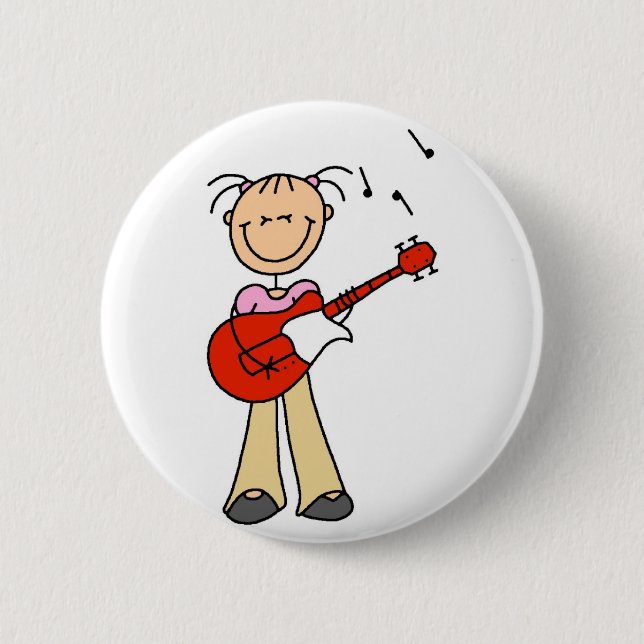 Badge Rond 5 Cm Fille avec le bouton de guitare (Devant)
