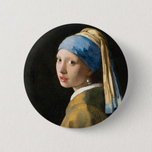 Badge Rond 5 Cm Fille avec une perle à oreille par Johannes Vermee