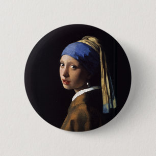 Badge Rond 5 Cm Fille avec une perle à oreille peinture