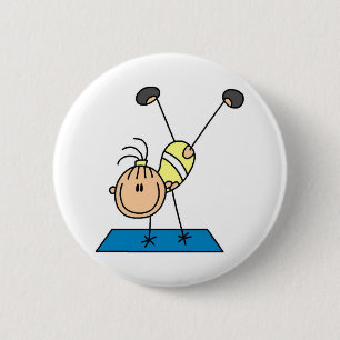 Badge Rond 5 Cm Fille Bâton Gymnaste Faisant des Salto Bouton