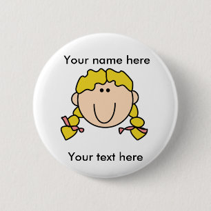 Badge Rond 5 Cm Fille blonde customisée avec des tresses