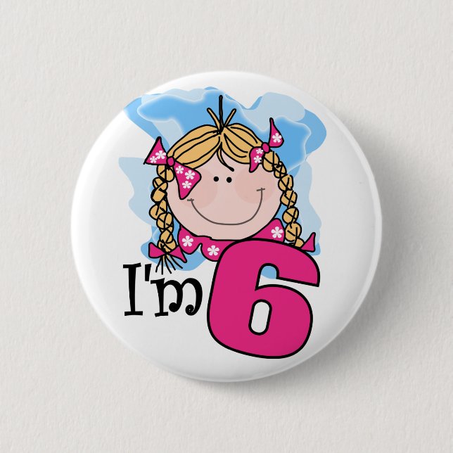 Badge Rond 5 Cm Fille blonde j'ai six ans (Devant)