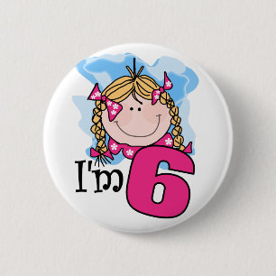 Badge Rond 5 Cm Fille blonde j'ai six ans