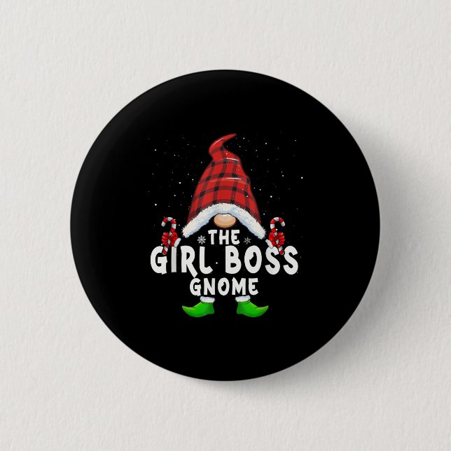 Badge Rond 5 Cm Fille Boss Gnome Buffalo Plaid Correspondant Famil (Devant)