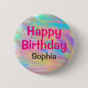 Badge Rond 5 Cm Fille colorée Joyeux Anniversaire Unicorn Parties 