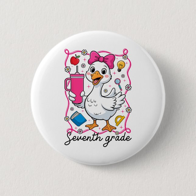 Badge Rond 5 Cm Fille Coquette Dinde 7e Année 1er Jour De (Devant)