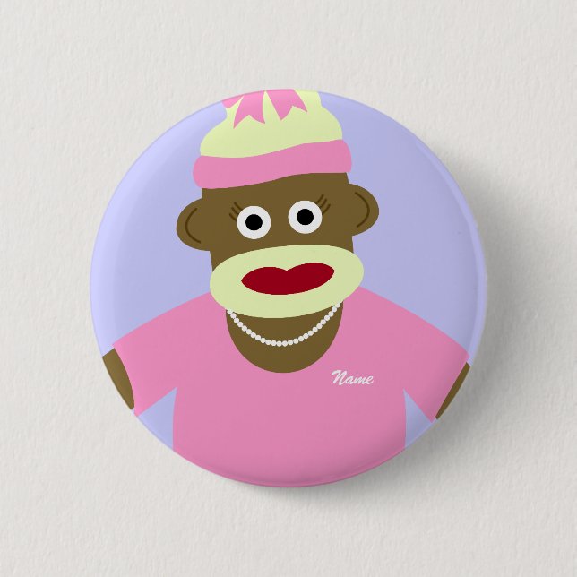 Badge Rond 5 Cm Fille customisée de singe de chaussette de nom ou (Devant)