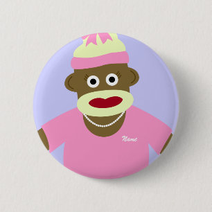 Badge Rond 5 Cm Fille customisée de singe de chaussette de nom ou