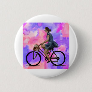 Badge Rond 5 Cm Fille cycliste