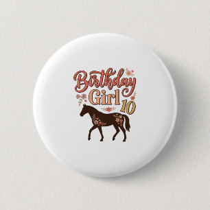 Badge Rond 5 Cm Fille d'anniversaire 10 Cheval Floral Design Vecto