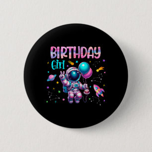 Badge Rond 5 Cm Fille d'anniversaire Astronaute Espace Système Sol