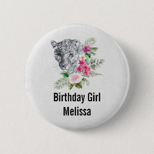 Badge Rond 5 Cm Fille d'anniversaire Belle Tête de léopard Aquarel