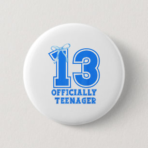 Badge Rond 5 Cm Fille d'anniversaire Bleu Coquette Nœud 13 Ans 13è