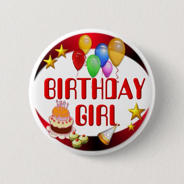 Badge Rond 5 Cm Fille d'anniversaire ~Button (Devant)