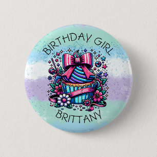 Badge Rond 5 Cm Fille d'anniversaire Cupcake Whimsical Personnalis