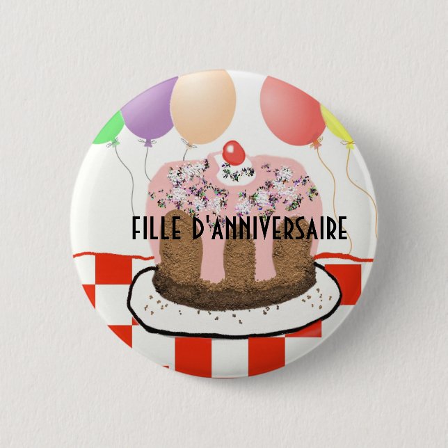 Badge Rond 5 Cm Fille d'anniversaire dans le bouton français (Devant)