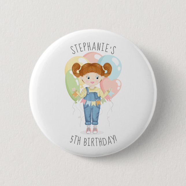 Badge Rond 5 Cm Fille d'anniversaire dans les couloirs Bouton roug (Devant)