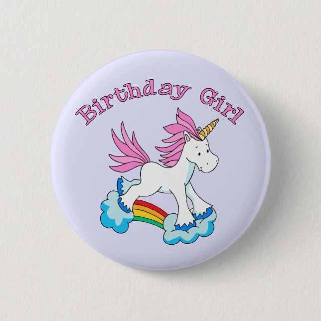 Badge Rond 5 Cm Fille d'anniversaire de l'arc-en-ciel d'Unicorn (Devant)