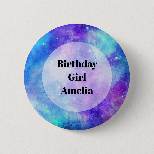 Badge Rond 5 Cm Fille d'anniversaire - Espace de galaxie violette  (Devant)
