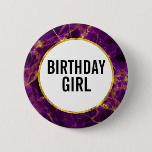 Badge Rond 5 Cm Fille d'anniversaire marbrée violet et or moderne