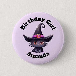 Badge Rond 5 Cm Fille d'anniversaire mignonne Chat noir portant un