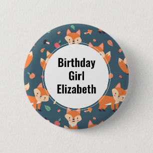 Badge Rond 5 Cm Fille d'anniversaire - Motif animal de renard oran
