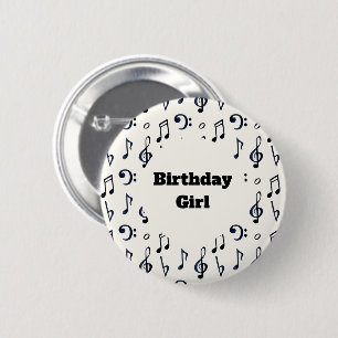 Badge Rond 5 Cm Fille d'anniversaire - Motif de notes musicales