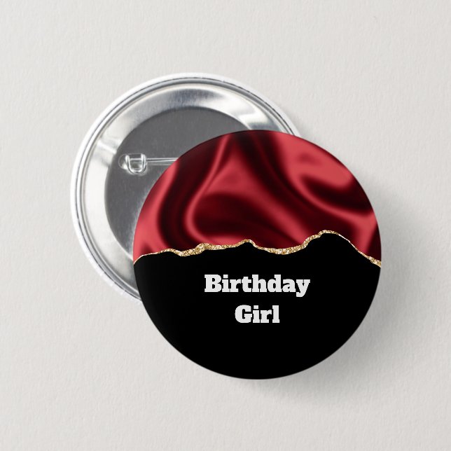 Badge Rond 5 Cm Fille d'anniversaire Noir rouge foncé Glam Wavy Sa (Devant & derrière)