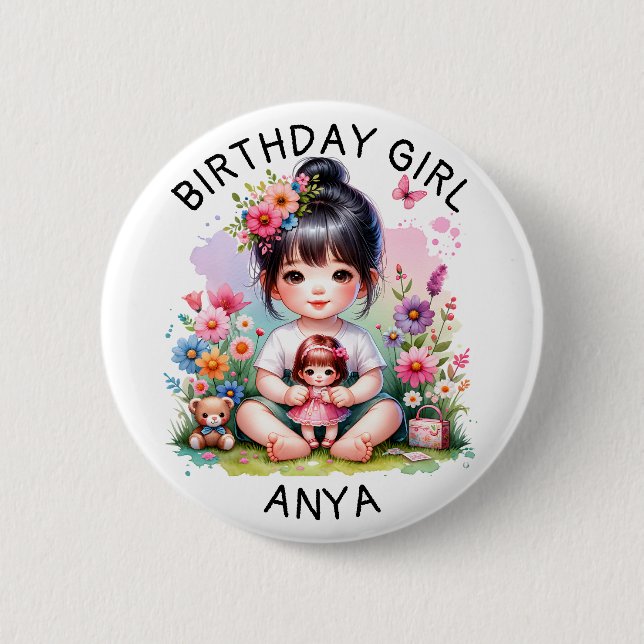 Badge Rond 5 Cm Fille d'anniversaire personnalisée (Devant)