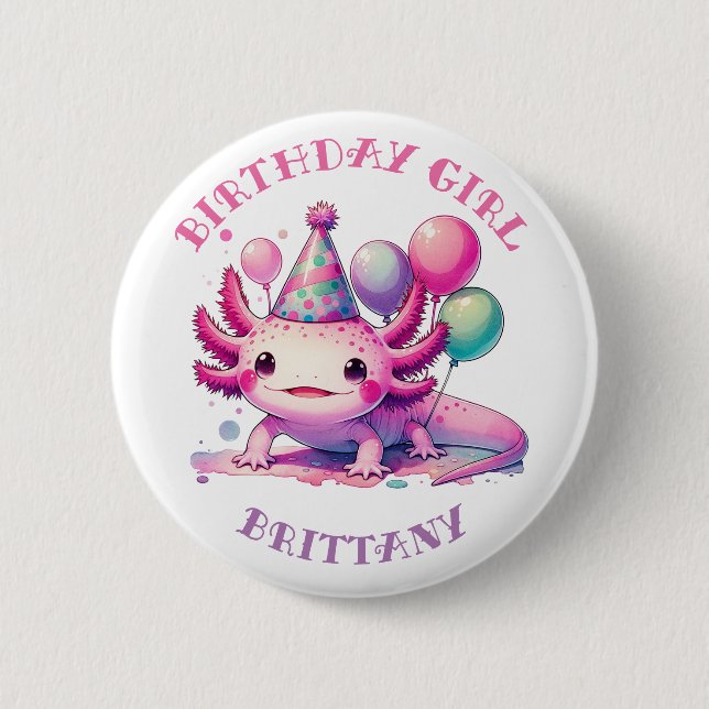 Badge Rond 5 Cm Fille d'anniversaire personnalisée | Anime Axolotl (Devant)