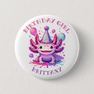 Badge Rond 5 Cm Fille d'anniversaire personnalisée   Anime Axolotl