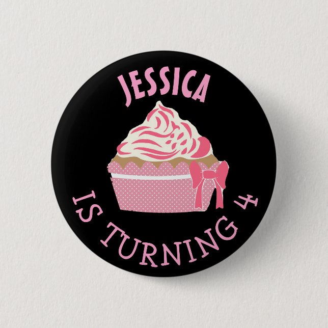 Badge Rond 5 Cm Fille d'anniversaire personnalisée Pink Cupcake Bu (Devant)