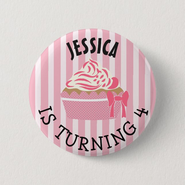 Badge Rond 5 Cm Fille d'anniversaire personnalisée Pink Cupcake Bu (Devant)